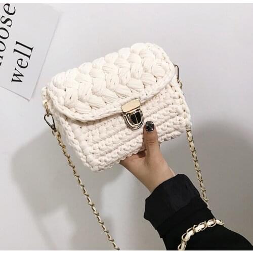 Woven Cotton Crossbody Bags for Women Crochet Shoulder Bag Small Chain Cute Ladies Purses and Handbag Candy Weekender Party Gift