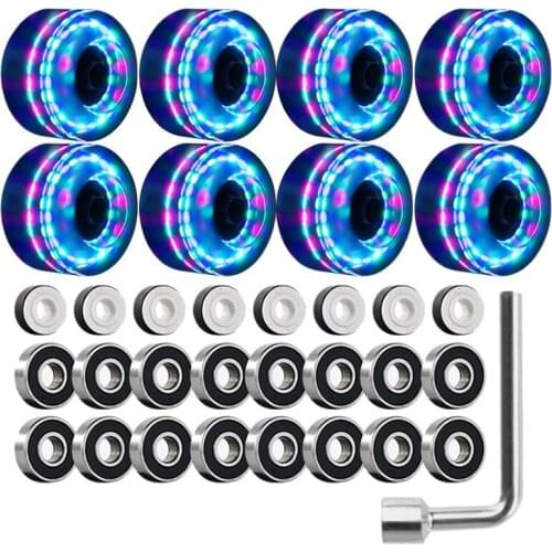 Top!-8Pcs Light Up Roller Skate Wheels 82A Luminous Skate Wheels with Bearings for Indoor Outdoor Double Row Skateboard