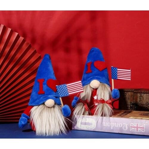 4th of July Gnome Decoration Cute Patriotic Scandinavian Nisse Dwarf Dolls with Mini USA Flag for Independence Day 2021 New