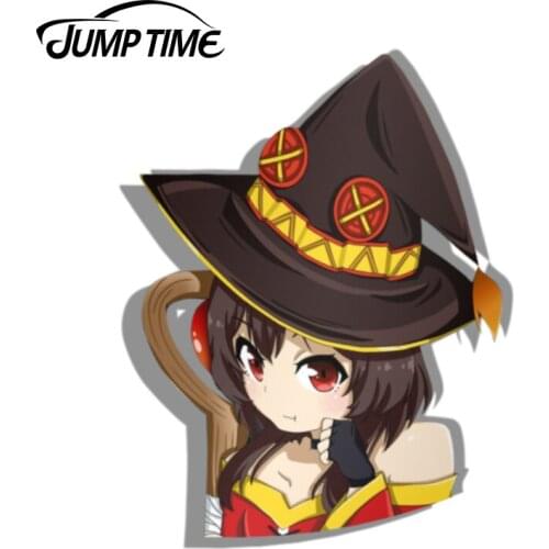 Jump Time 13cm x 10.4cm For Megumin Pout Konosuba Sticker Laptop Decal Sticker DIY Car Styling Motor Decoration Car Accessories