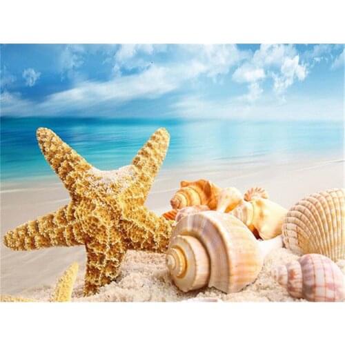 Landscape Seaside Beach Printed Canvas 11CT Cross-Stitch Embroidery Set DMC Threads Handiwork Craft Knitting Painting Floss