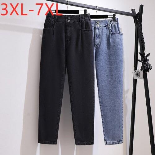New 2020 Ladies Autumn Winter Plus Size Jeans For Women Large Loose Cotton Pocket Black Blue Denim Trousers 3XL 4XL 5XL 6XL 7XL