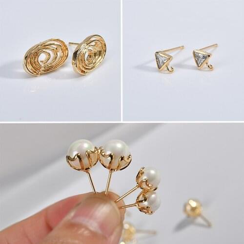 Min order 5pair/lot white beads decoration geometry rounds/triangle shape copper women stud earrings diy jewelry earring pendant