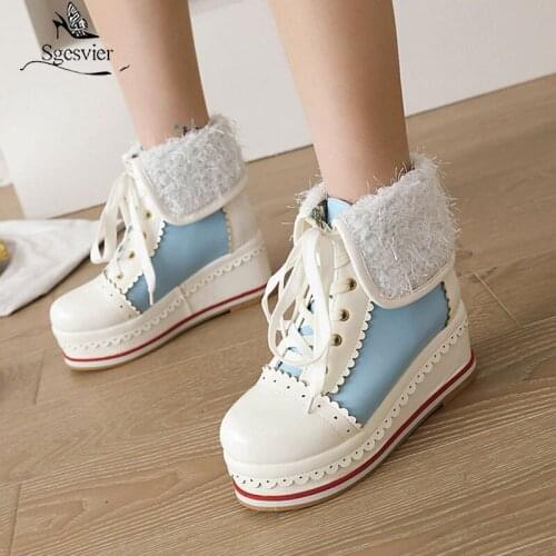 Sgesvier Women Boots Autumn Ankle Boots For Women Shoes Female Cloth Boots Botas Mujer Lace Up Shoes Woman Plus Size 33-44