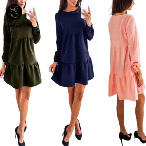 Gown Ruffle Robe Femme Ete 2020 Casual Knit Dress Autumns Kawaii Plus Size Women Sukienka Plain Midi Dress Long Sleeve Cute Pink