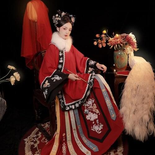 New Improved Hanfu For Women Chinese Spring Festival Costumes Qing Dynasty Ancient Wedding Clothes Female Red Hanfu Suit DQL5064
