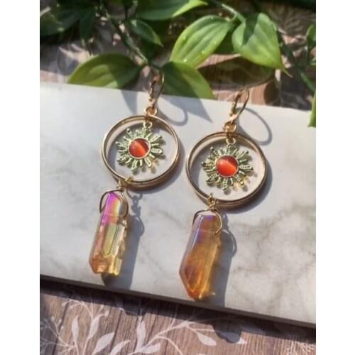 The Golden Sun Quartz Earrings Celestial Gift for Her