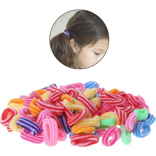 100 Pcs/Set Hair Band Girls Ponytail Elastic Soft Stripe Candy Color Mixed Headband Headwear Children Kids Accessories Hair Rope