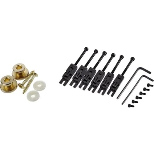 2Pcs Golden Strap Button with Mounting Screw & 6x Metal Guitar Locked String Saddles for Floyd-Rose Tremolo Bridge Parts