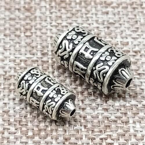 925 Sterling Silver Prayer Wheel Beads Tibetan Pray Om mani padme hum Spacers for Yoga Meditation Bracelet Necklace