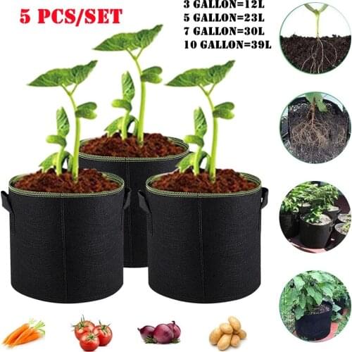 5Pcs 3-10 Gallon Felt Grow Bags Gardening Fabric Grow Pot Eco-Friendly Vegetable Growing Container Flower Planting Garden Tools