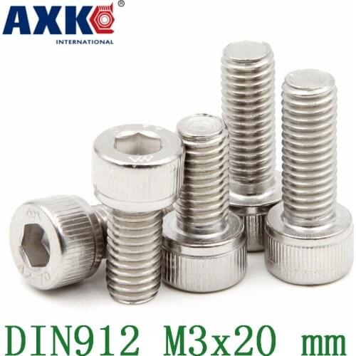 Free Shipping 100pcs/lot Metric Thread Din912 M3x20 Mm M3*20 Mm 304 Stainless Steel Hex Socket Head Cap Screw Bolts