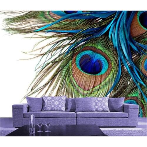 Custom 3D Large Mural Bedroom Living Room Sofa TV Background Wallpaper Printing Blue Peacock Feathers Non-woven Photo Wallpaper