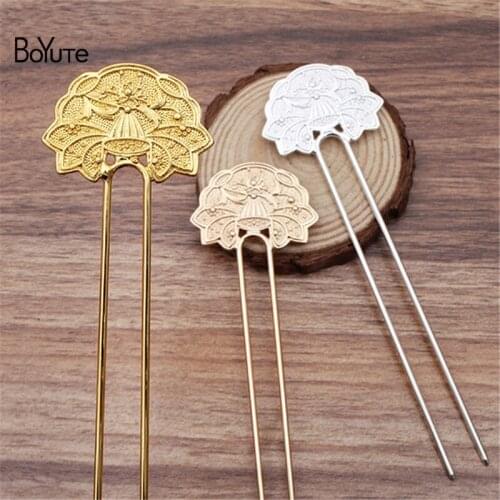 BoYuTe Wholesale (5 Pieces/Lot) Diy Hand Made Retro Hair Jewelry Accessories Metal Alloy Flower Hair Stick Findings