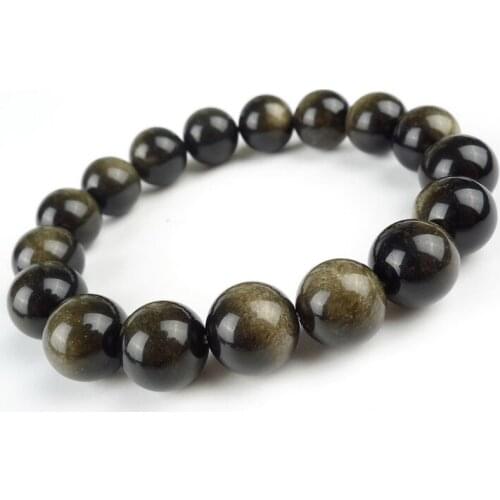 Gold Obsidian Natural Stone Stretch Bracelets For Women And Men Engrave Crystal Jewelry Charm Bracelet Femme Free Shipping 12mm