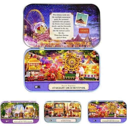 Box Theatre DIY Wooden House LED Garden Paris Box Doll House Kit Dollhouse Furniture Accessories Mini Handicraft Toys for Kids