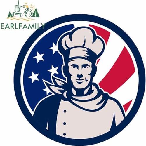 EARLFAMILY 13cm x 13cm for American Baker Chef Usa Flag Funny Car Stickers Vinyl DIY Graffiti Sticker Personality Decal for VAN