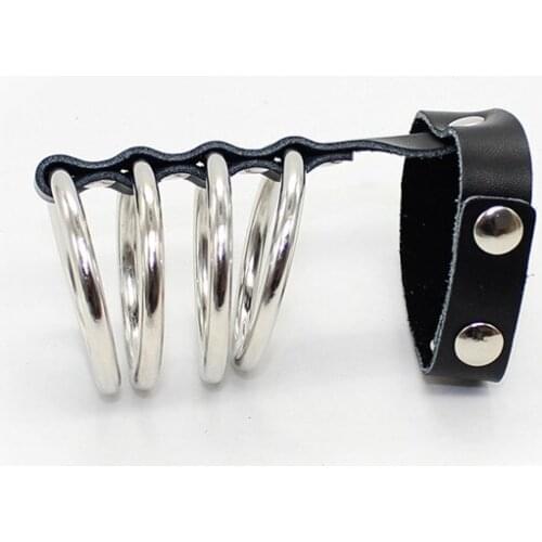 Fetish Men Gay Sexy Penis Cock Ring PU Leather Adjustable Penis Pants with 4 Metal O-ring Porno Crotchless Panties for BDSM Sex