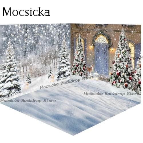 Winter Snow Backdrop for Christmas Scene Photography Newborn Kid Children Portrait Photo Background Photocall Pine Tree Gifts