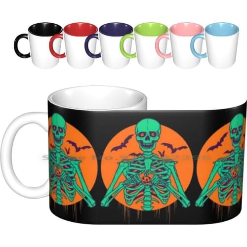 I Love Halloween Ceramic Mugs Coffee Cups Milk Tea Mug Skeleton Halloween Jack O Lantern Vintage Retro Bats Pumpkin Spoopy