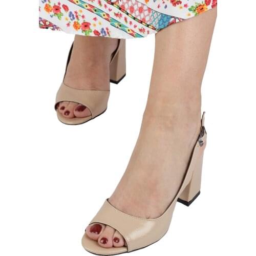 Modabuymus Ten Japanned Leather Open toe Thick Heels Shoes-Kika