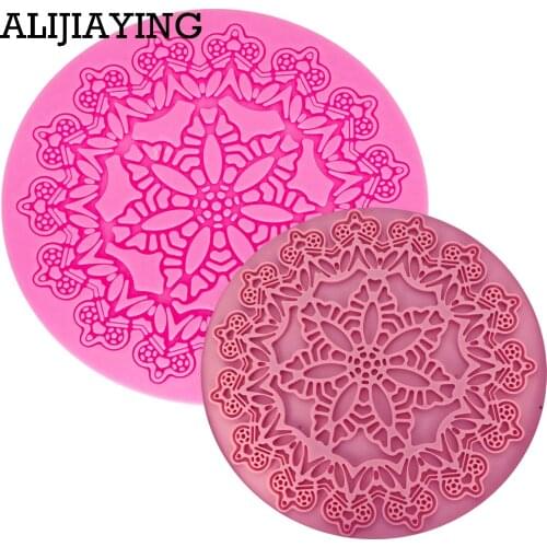 M1362 Round flower crown shape lace pad Silicone Mold DIY cake Decorating tools Fondant Sugarpaste Craft resin clay chocolate