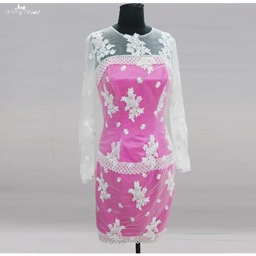 RSE772 Long Sleeve Pink Short Groom Mother Of The Bride Lace Dresses