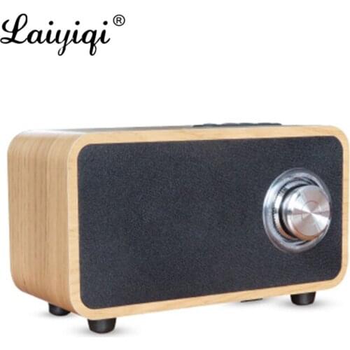 Laiyiqi Wooden Bluetooth speaker altavoz portable dual speakers metal knob woofer Radio FM TF wood enceinte puissant caixa som