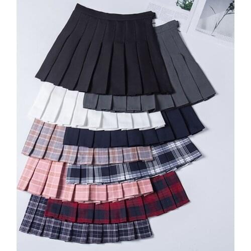 Summer Women Skirt 2020 Empire Waist Korean Style Pleated Skirts Women Cute Sweet Girls School Plaid Large Size Mini Skirt