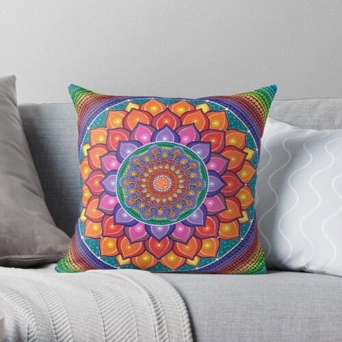 Lotus Rainbow Mandala Throw Pillow Cushion Cover Polyester throw pillows case on sofa home living room car seat decor 45x45cm