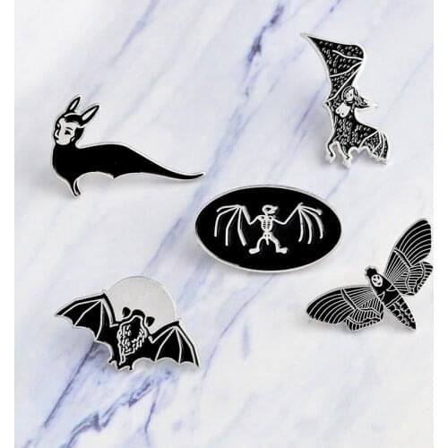 Miss Zoe Black Bat Womam Skeleton Skull Dark Brooch Lapel pins Denim Jacket Pin Buckle Shirt Badge Fashion Gift for Friend