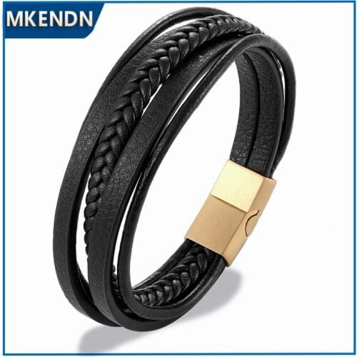 MKENDN New Arrival Multilayers Handmade Braided Genuine Leather Bracelet & Bangle For Men Male Female Punk Jewelry Pulseras