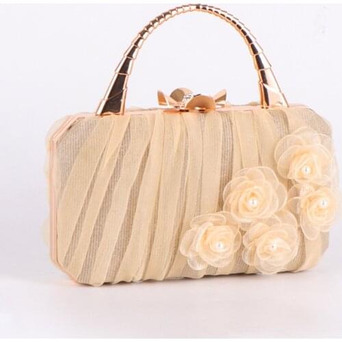 Ruched Beaded Wedding Fashion Evening Bags Flower Metal Evening Bags New Design Flap Party Handbags Purse