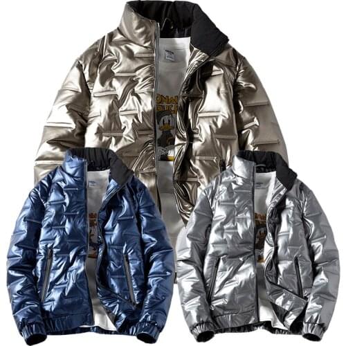 2021 Mens Thicken Warm Bread Puffer Jackets Streetwear Shiny Reflective Winter Parkas Coat Windbreaker Plus Size Jackets Men