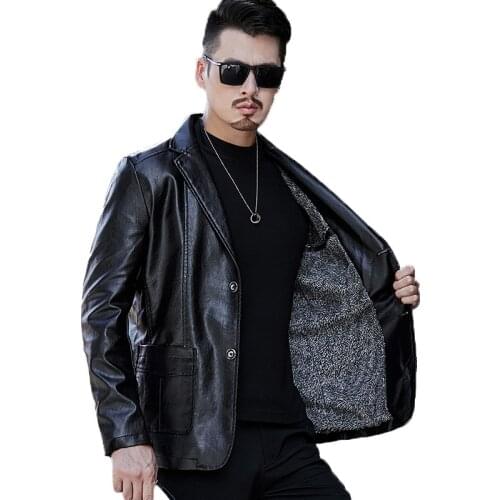 Mens Jackets And Coats Turn Down Collar Men Winter PU Leather Jacket Pocket Mens Clothing 2020 Fashion Warm Fleece Coat Men