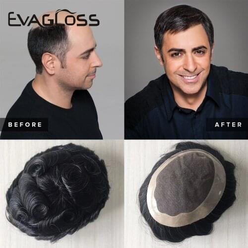 Human Remy Hair Men Toupee Wig Durable Fine Mono Lace& NPU Hairpiece Natural Looking Multiple Size Mens Hair Replacement System