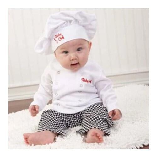 Baby Boy Girl Cook Chef Halloween Cosplay Outfits Baby Cook Chef Kitchen Uniform T-shirt Pants Hat Photography Carnival Costume