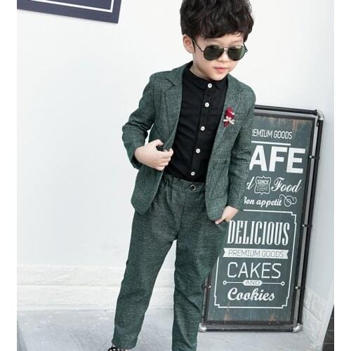 Boys Formal Jacket+Pants+Flower 3Pcs Clothing Set Children Gentleman Performance Evening Tuxedo Dress Enfant Kids Wedding Suit