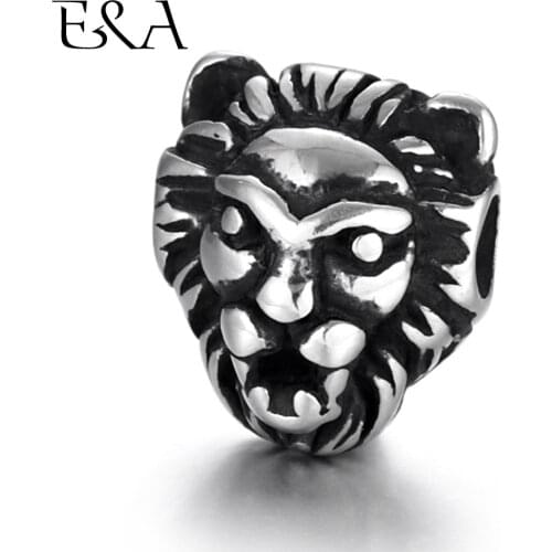 Stainless Steel Lion Head Beads 2mm Hole Blacken Animal Charms for Beaded Chain Bracelet Supplies Handmade DIY Jewelry Making