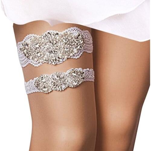 Garters For Bride Wedding Garter Set With Rhinestones Lace Bridal Accessory Leg Decoration