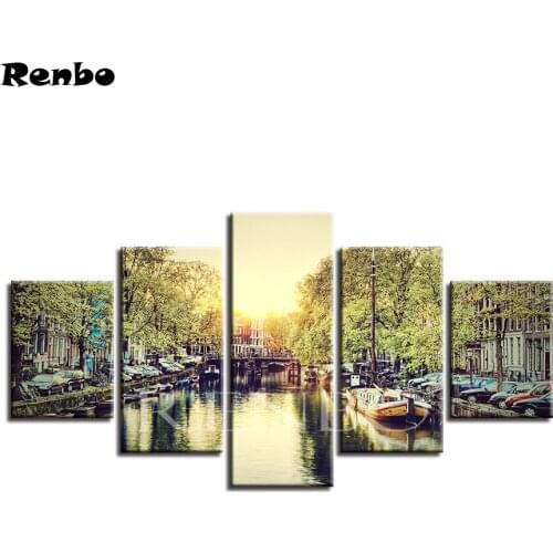 Full Square 5D DIY Diamond Painting 5Pcs Amsterdam City Scenery,Diamond Embroidery Cross Stitch,3d,Mosaic,stickers,home decor