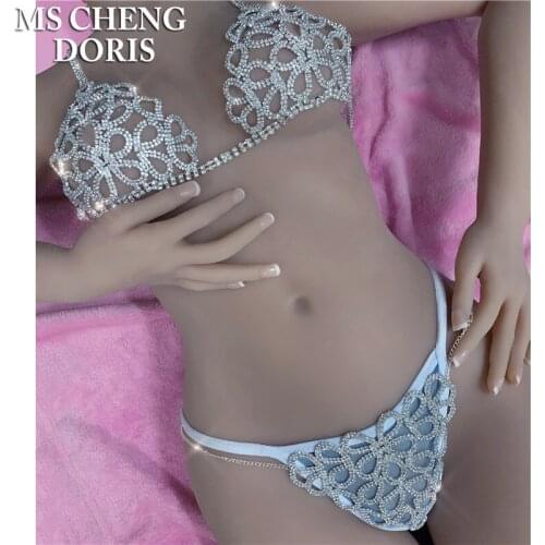 Dropship Sexy Rhinestone Body Chain Bra Accessories for Women Transparent Panties Thong Chain High Waist Body Jewelry Gift