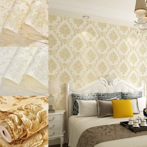 1M Luxury Wall Covering Wallpaper 3D Floral Printed Non-Woven Self-adhesive European Style Bedroom