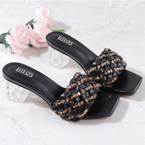 Women Shoes Summer Women Slippers Female Sandals 6cm Crystal Heel Mules Slides Shoes Slipper Fashion Party Wedding Footwear 2021