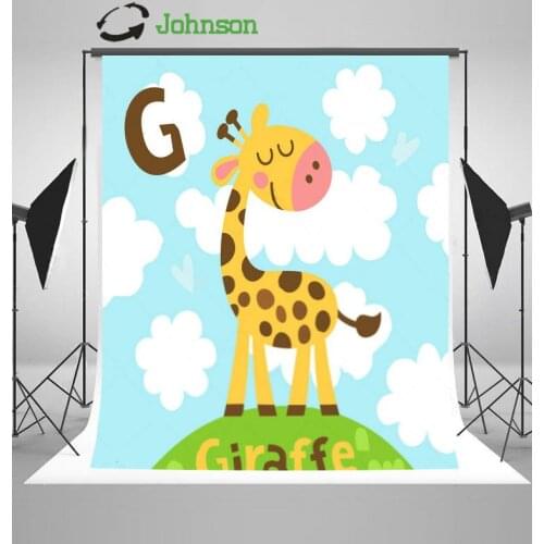 Cute Zoo Funny Cartoon Animals Giraffe Grass Letter background polyester or Vinyl cloth Computer print wall backdrops