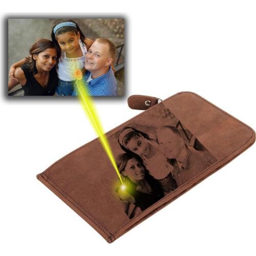 Top layer genuine leather cowhide 19x10cm cardholder zipper wallet free picture name logo engraving gift