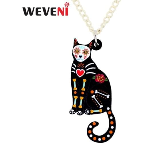WEVENI Acrylic Halloween Elegant Floral Cat Necklace Pendant Collar Trendy Bijoux Jewelry For Women Girl 2018 Bijoux Wholesale
