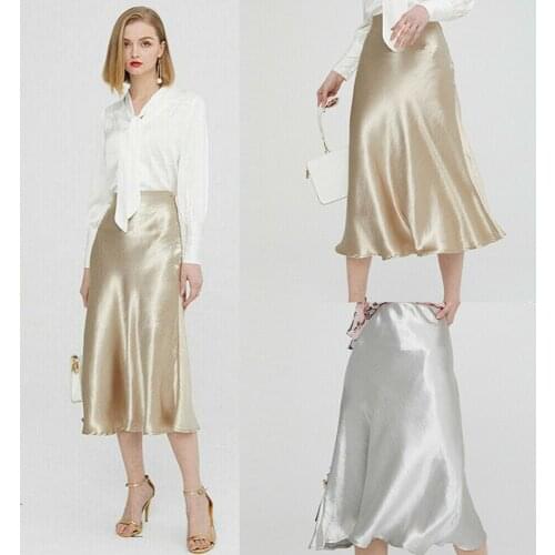 Summer Autumn New Ladies Glossy Satin Skirt Plain Shiny Wet Look Fashion Party Office Skirts Solid Metallic High Waist Skirt
