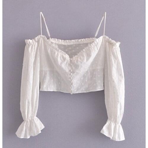 Women Sweet Embroidery Blouse Shirts Butterfly Long Sleeve Fashion Cropped Tops Female Elegant White Color Tops