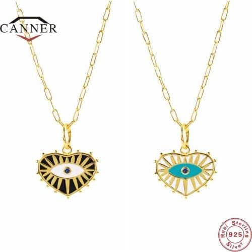 CANNER 925 Sterling Silver Enamel Heart-shaped Eye Pendant Clavicle Necklace for Women Jewelry Clavicle Chain Choker Necklaces